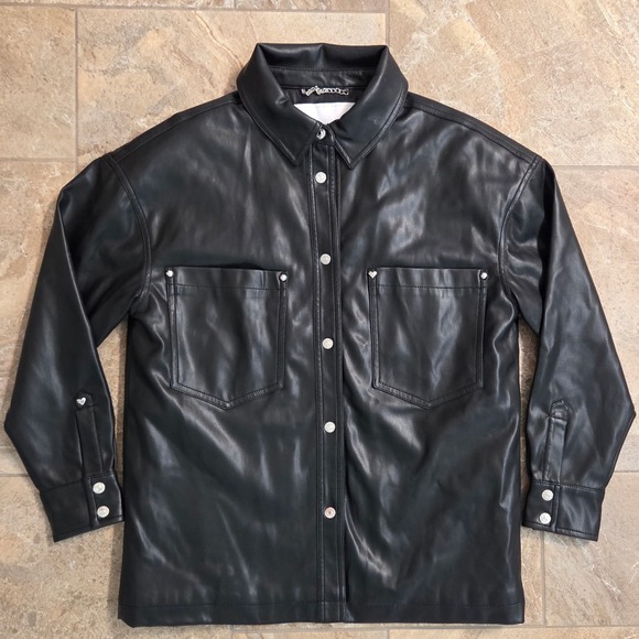 Juicy Couture Jackets & Blazers - Juicy Couture Black‎ Faux Leather Shirt Jacket Heart Studs Womens S